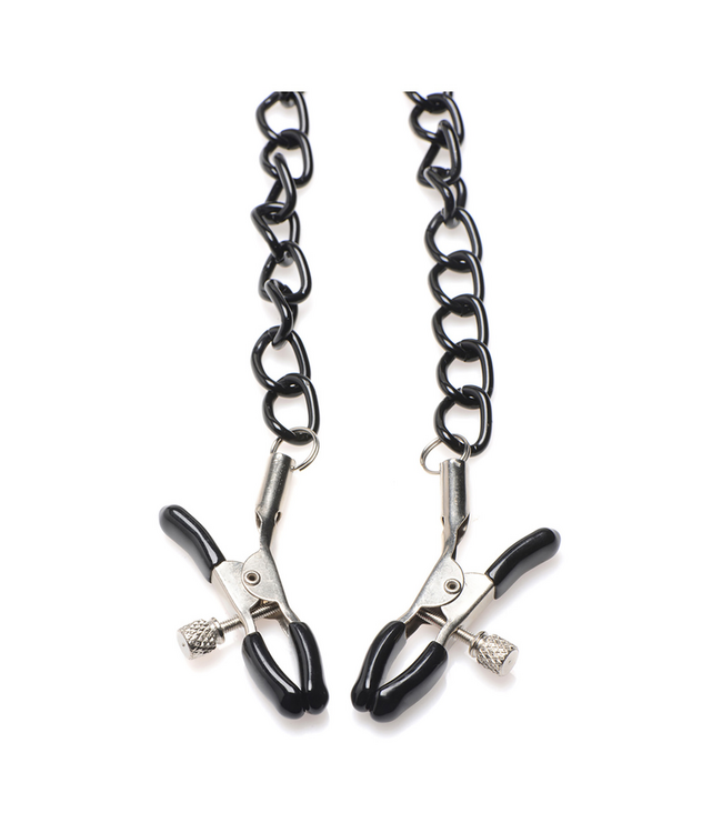 XR Brands Collared Temptress Adjustable Nipple Clamps & Stylish Neoprene Collar