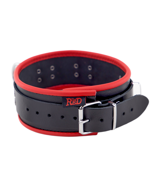 Red Leather Verstelbare Leren Halsband Met 3D Metalen Ringen Zwart Rood 6,5 cm