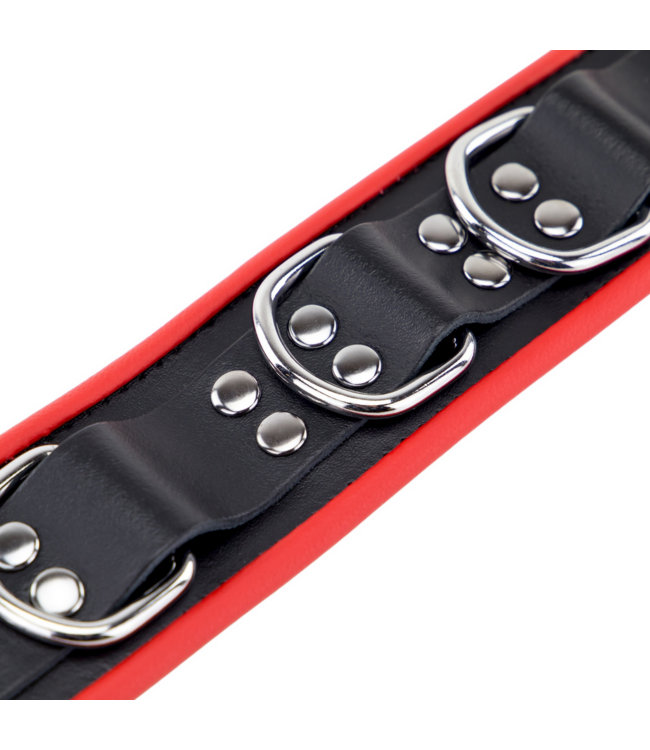 Red Leather Verstellbare Lederkette mit 3D-Ringen in Rot/Schwarz – für SM-Spiele