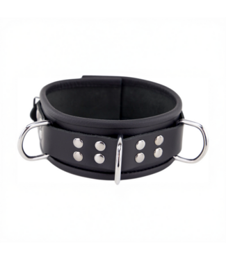 Red Leather Rundleer Ketting Met 3D Metalen Ringen En Klinknagels Zwart 6 Cm Breed