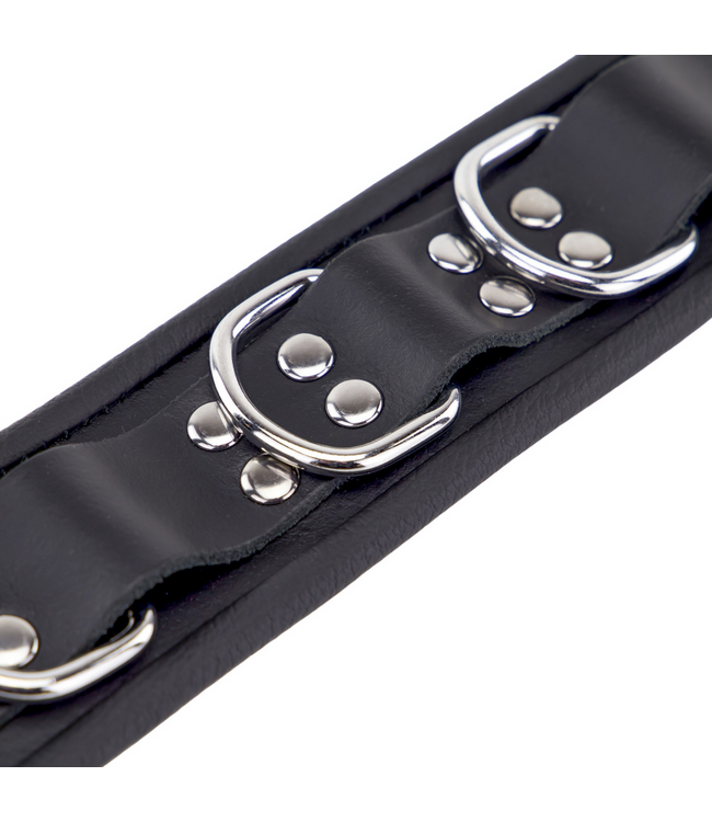 Red Leather Stylish Black Leather Necklace with 3D Metal Rings & Rivets
