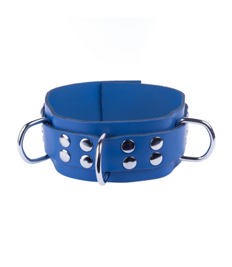 Red Leather Leren Halsband SM Blauw 5,5 cm Breed Plantaardig Gelooid Rundleer Europese Kwaliteit