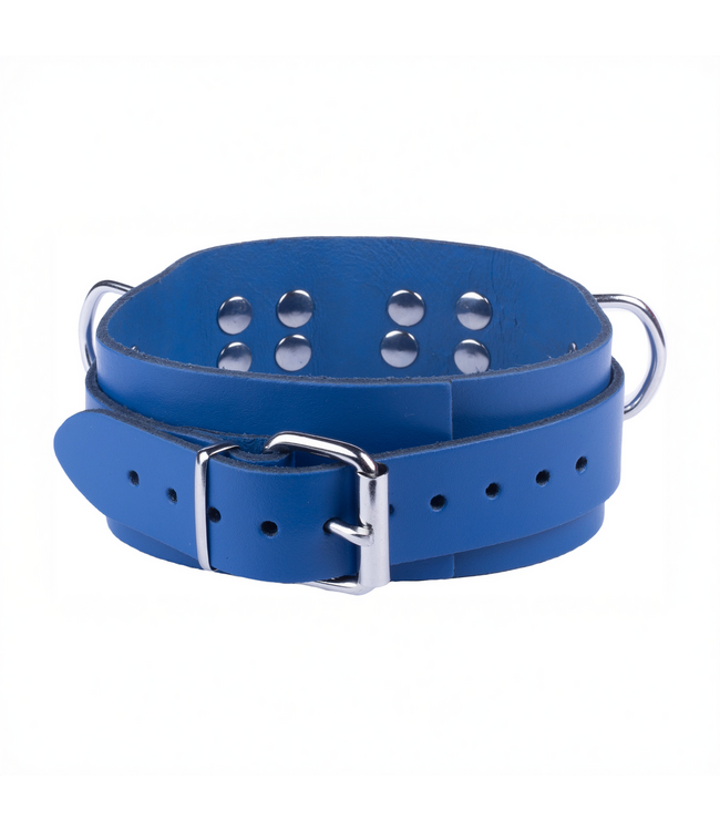 Red Leather Leren Halsband SM Blauw 5,5 cm Breed Plantaardig Gelooid Rundleer Europese Kwaliteit