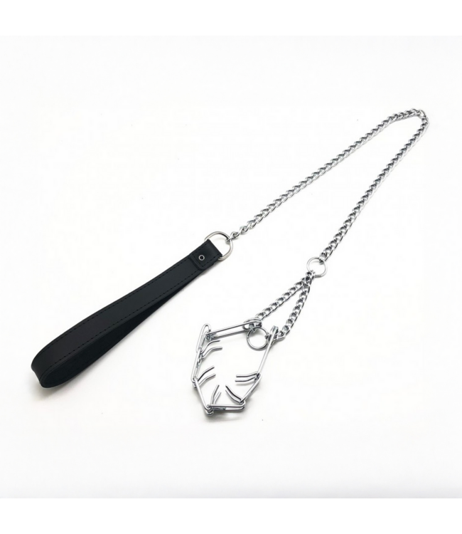 Red Leather Stilvolle Zelle Leine mit Halsband für Penis aus hochwertigem Leder Schwarz/Silber