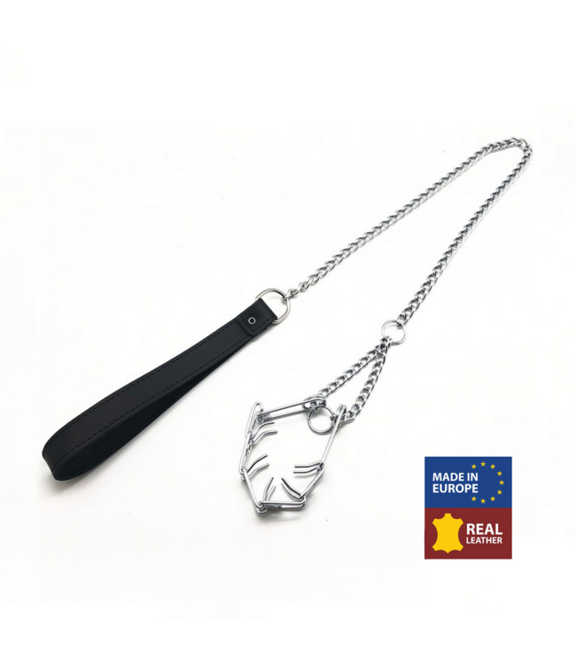 Red Leather Stilvolle Zelle Leine mit Halsband für Penis aus hochwertigem Leder Schwarz/Silber