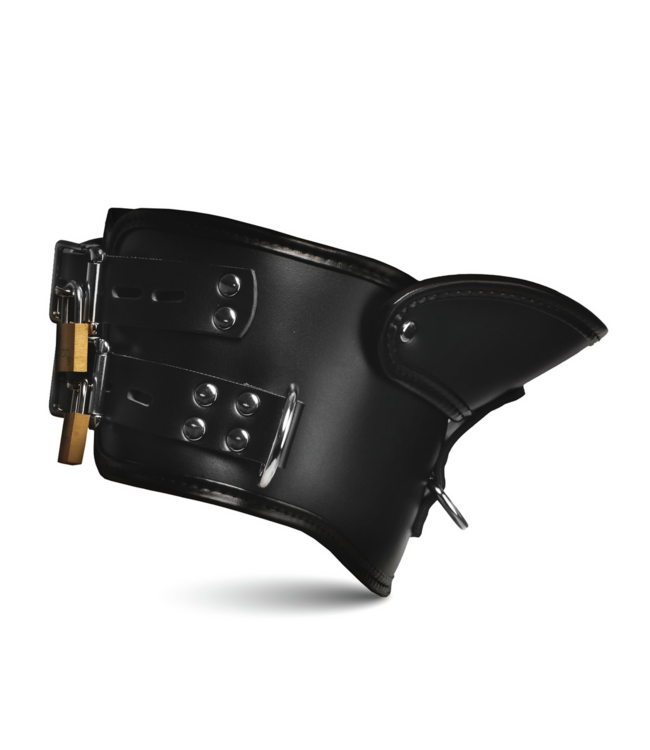 XR Brands Rigid Lockable Posture Collar with Chin Rest - Black Dominance Gear
