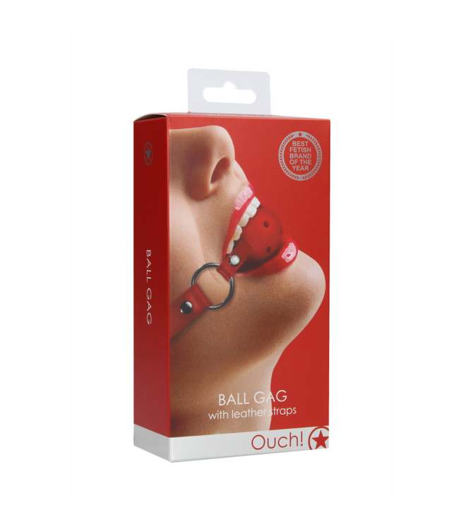 Ouch! Breath Ball Gag Met Rood Leren Verstelbaar Riem Voor Veilig Spel