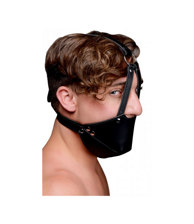 XR Brands Hoofdharnas Met Ball Gag Zwart 5,1 Cm Van PU-Leer En TPR