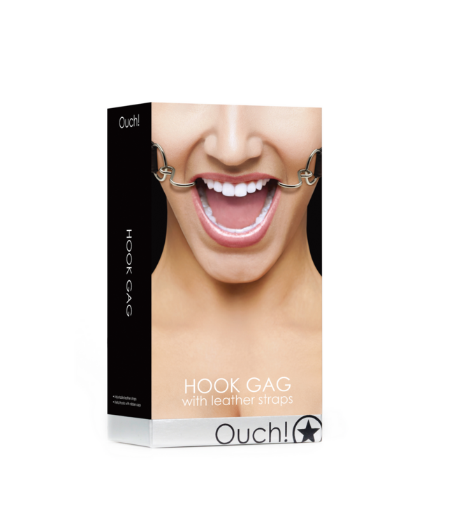 Ouch! Verstelbare Leren Haak Gag Met Stiksels | Zwart Bdsm Accessoire