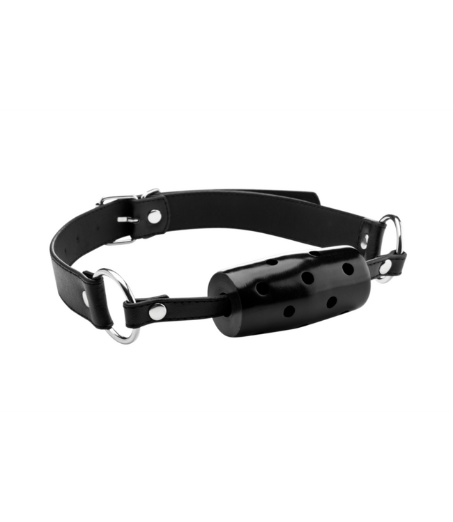 Ouch! Adjustable Black Leather Cylinder Gag | Ouch! Naughty Pleasure Gear