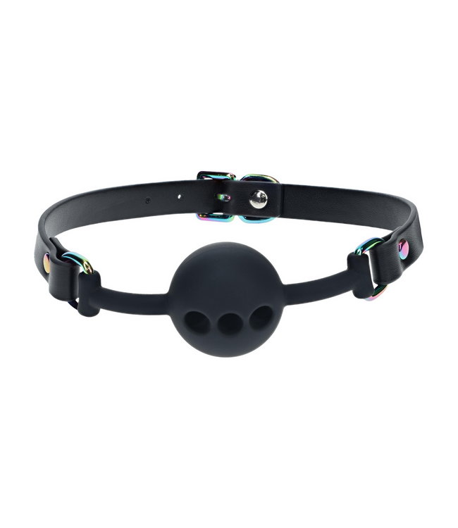 Ouch! Ouch! Venice Collection Ademend Siliconen Ball Gag Met Leren Verstelbanden Zwart