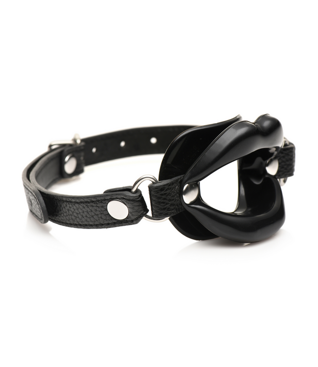 XR Brands Open Mouth Gag Met Siliconen Lippen En Kaakhoorn - Zwart, XR Brands