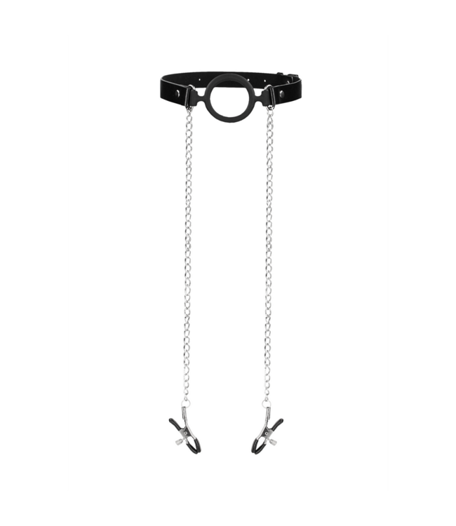 Ouch! Comfort & Excitement O-Ring Ball Gag with Nipple Clamps & Chains