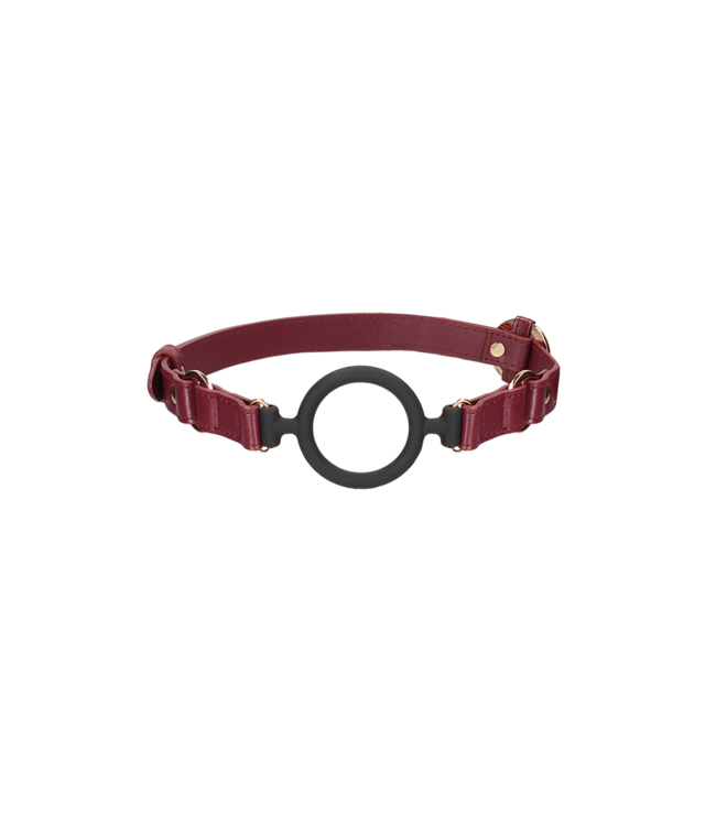 Ouch! Siliconen Open Ring Gag Met Versteldbare Lederlook Hoofdband En Gouden Details