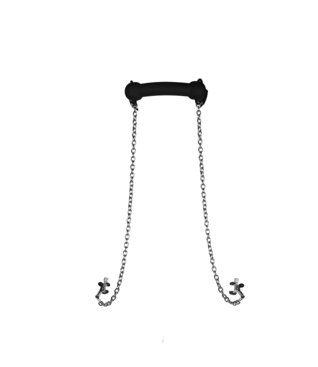 Ouch! Silicone Bite Ball Gag with Adjustable Nipple Clamps - Black