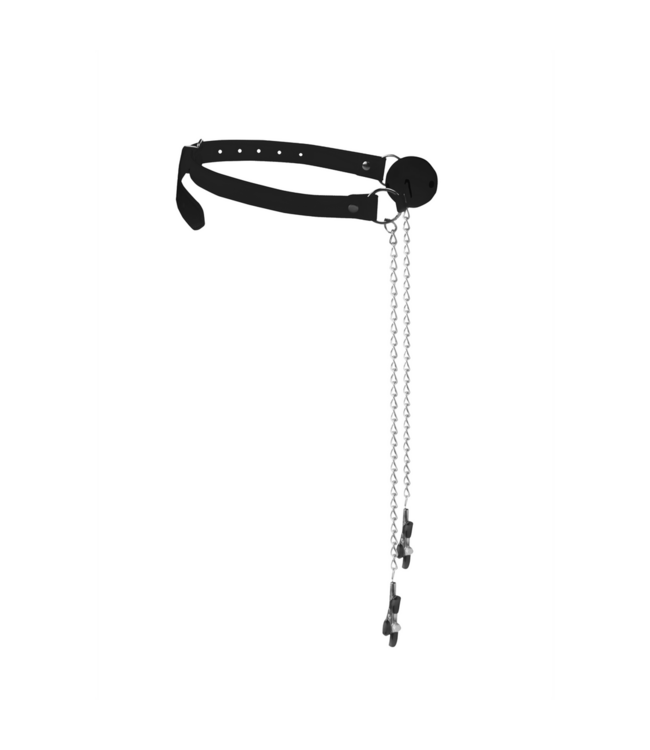 Ouch! Comfortabele Verstelbare Ball Gag Met Leren Riemen En Tepelklemmen