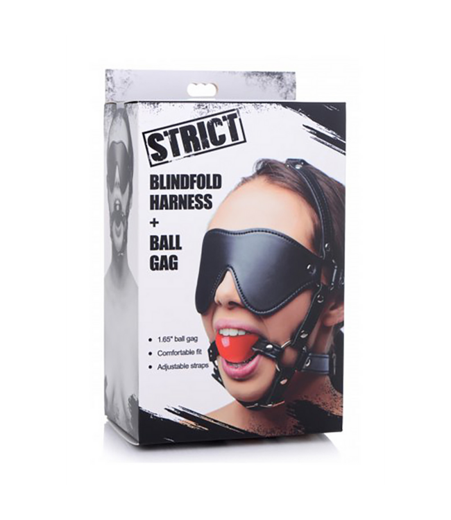 XR Brands St Blindfold Harness with Red Ball Gag for Heightened Pleasure