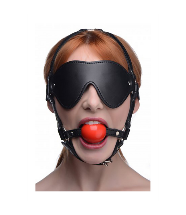 XR Brands Leren Blinddoek En Rode Ball Gag Set Voor Gecontroleerde Sensatie
