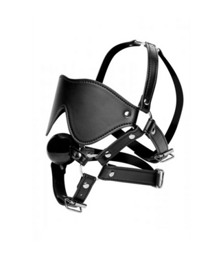 XR Brands Sensory Play Eye Mask & Ball Gag Harness for Ultimate Bondage Fun