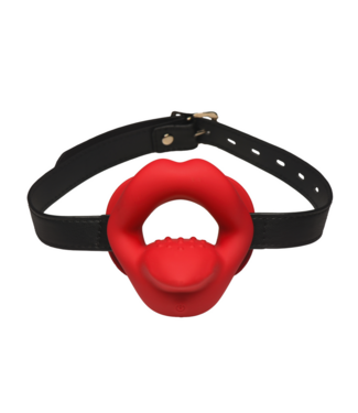 XR Brands XR Brands Vibrerende Sissy Mouth Gag Rood Met 3 Snelheden En Siliconen Tong