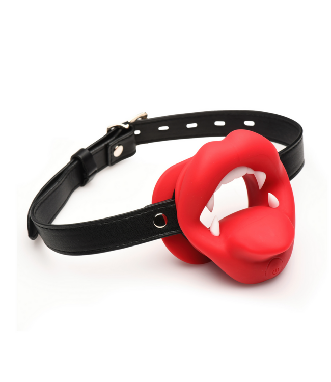 XR Brands Vampire Vibrating Mouth Gag Rood Met 3 Snelheden En 6 Vibratiepatronen