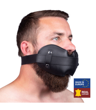 Red Leather Leren Gag Met Gevoerde 5cm Stok En Verstelbare Riem Zwart