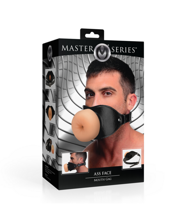 XR Brands Realistische Ass Face Mondknevel Met Vegan Leren Band En Zachte TPE Opening