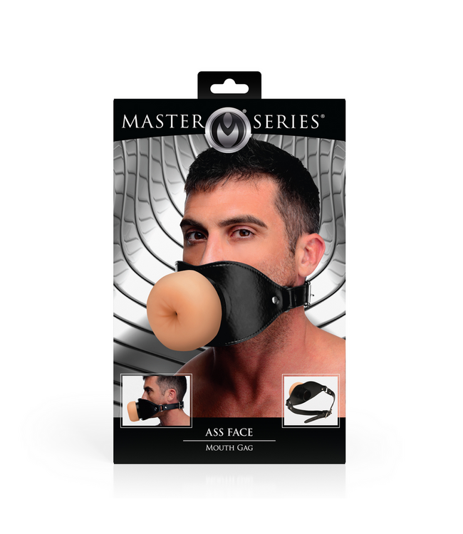 XR Brands Realistische Ass Face Mondknevel Met Vegan Leren Band En Zachte TPE Opening