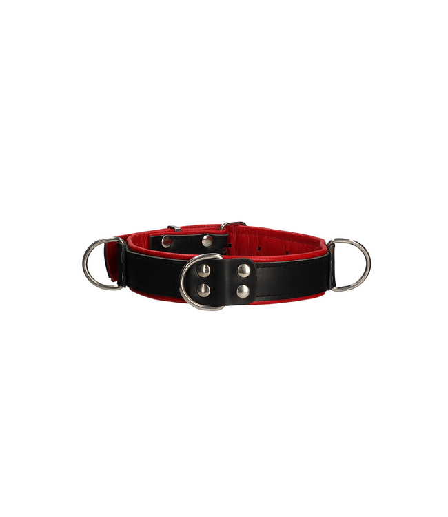 Ouch! Verstelbare Rood Leren Bondage Halsband Met RVS O-Ringen Voor BDSM