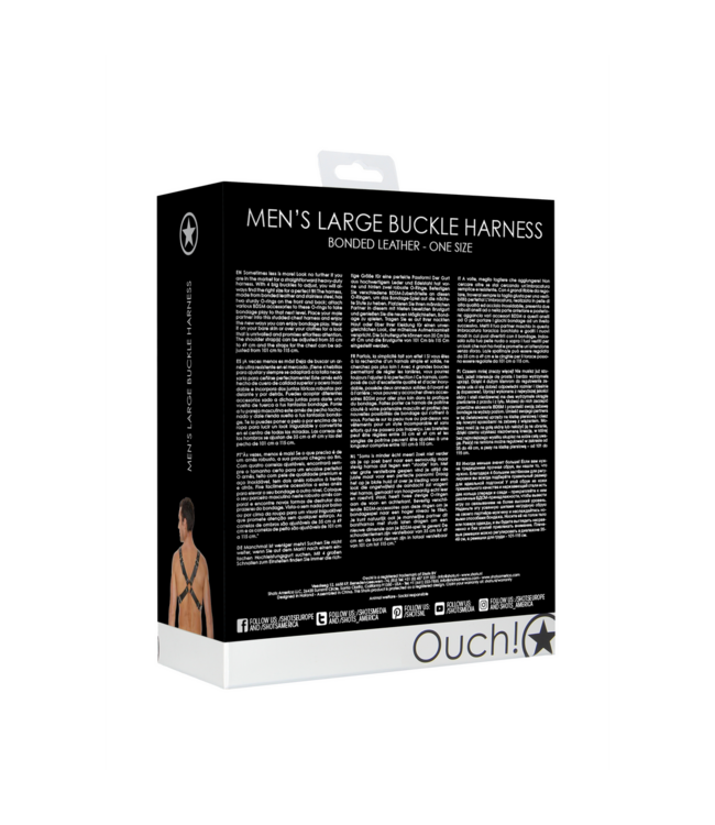 Ouch! Adjustable Leather Chest Harness with Large Buckle for Bondage Play