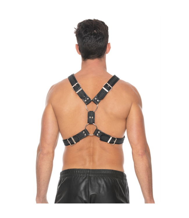 Ouch! Lederen BDSM Harnas S/M Met Verstelbare Riemen En RVS O-Ringen