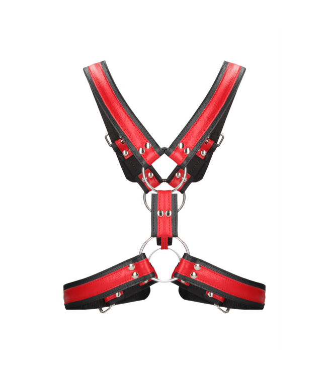Ouch! Robuust Rood Lederen BDSM Harnas Met Verstelbare Riemen L/XL