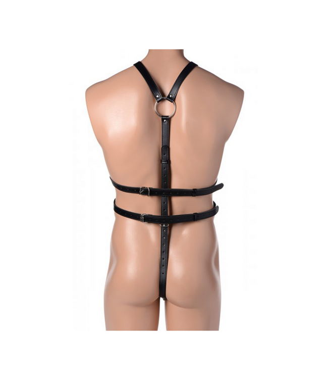 XR Brands Adjustable Seductive Men's Body Harness with Penis Rings for Bondage Fun