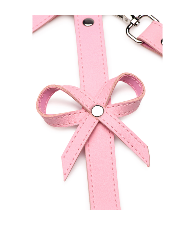 XR Brands Playful Pink PU Bondage Harness XL/2XL with Bows - Stylish Comfort