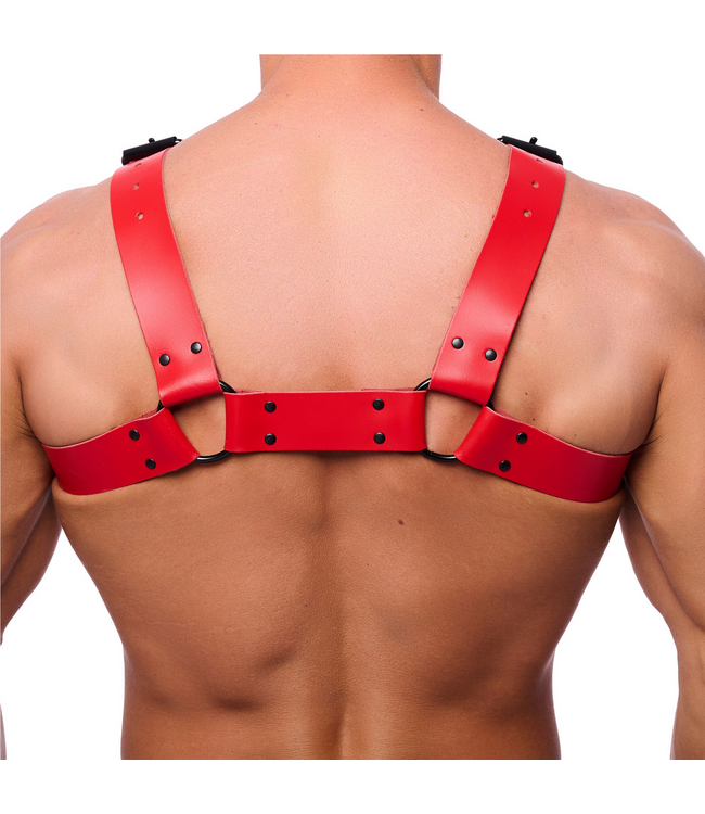 Red Leather Rood Leer Hondenharnas Bulldog Verstelbaar 4 cm Banden Plantaardig Gelooid