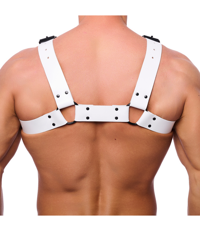 Red Leather Stylish White Bulldog Leather Harness L/XL - Durable & Comfortable