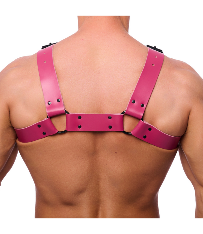 Red Leather Rood Leer Bulldog Harnas Roze S/M Verstelbaar 4 cm Plantaardig Gelooid