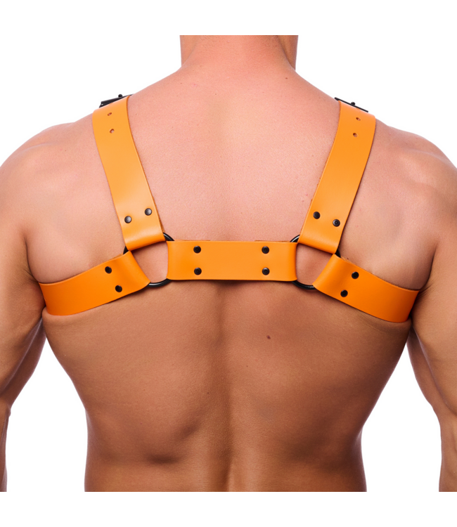 Red Leather Europees Gemaakt Bulldog Leren Harnas Oranje 2mm Rundleer S/M