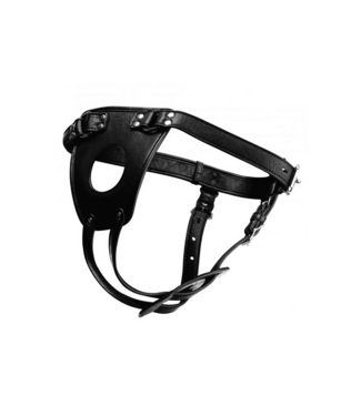 XR Brands Adjustable Leather Anal Plug Harness for Bondage & Control