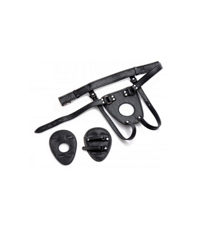 XR Brands Adjustable Leather Anal Plug Harness for Bondage & Control