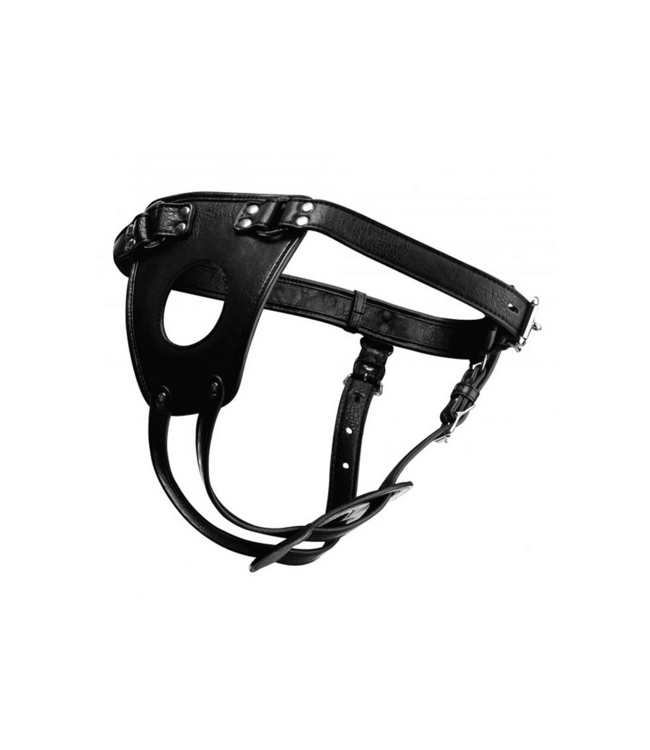 XR Brands Adjustable Leather Anal Plug Harness for Bondage & Control