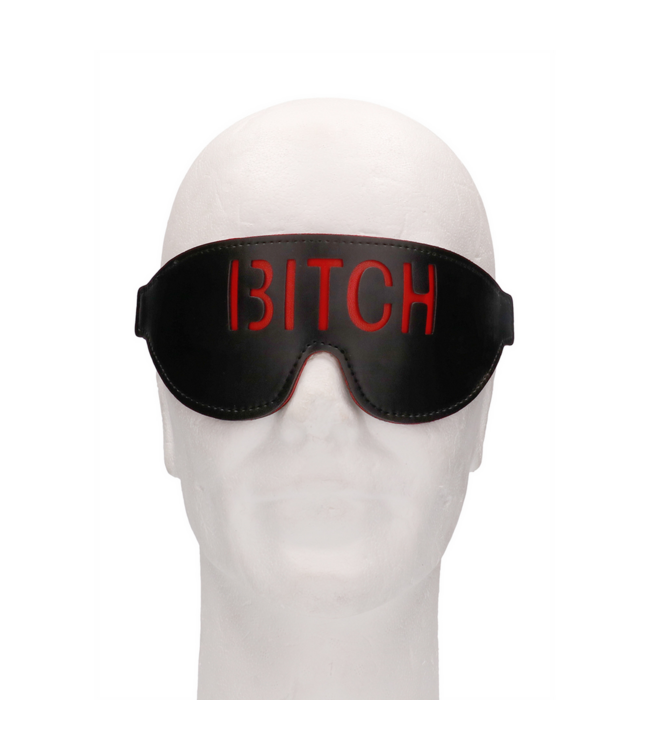 Ouch! Leren Oogmasker Met Uitgesneden Tekst En Rode Stiksels – Blinddoek Bitch