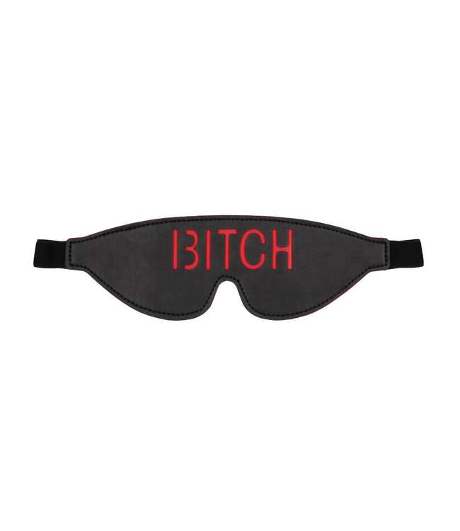 Ouch! Leren Oogmasker Met Uitgesneden Tekst En Rode Stiksels – Blinddoek Bitch