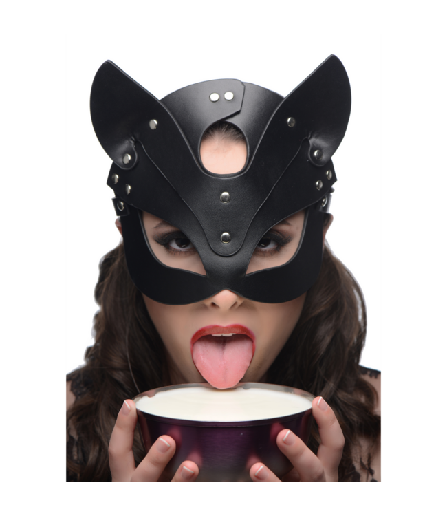 XR Brands Playful Naughty Kitty Cat Mask in Seductive Black PU Leather