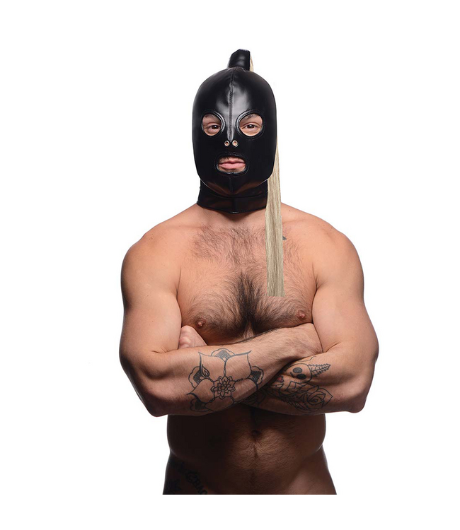 XR Brands Mysterious Bondage Mask with Blonde Wig for Sensual Role Play