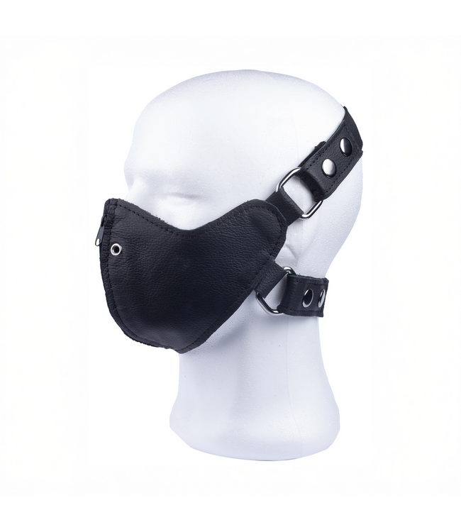 Red Leather Stylish Leather Black Mask with Zipper - Adjustable & Practical Design