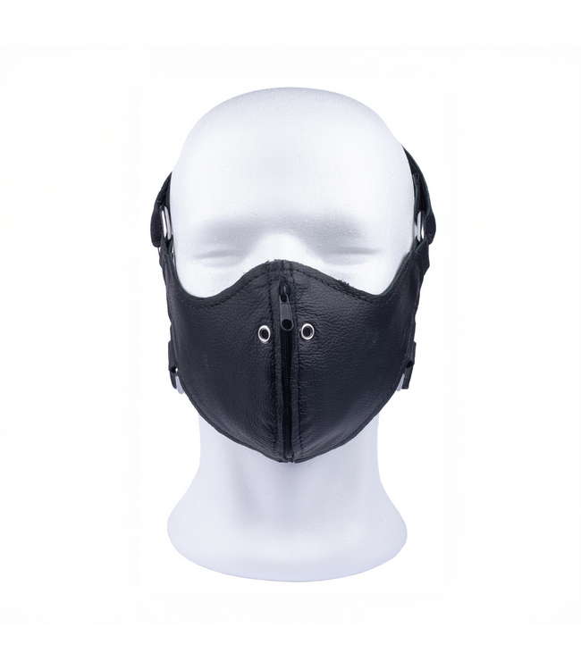 Red Leather Plantaardig Gelooid Leren Masker Met Ritssluiting En Verstelbare Band