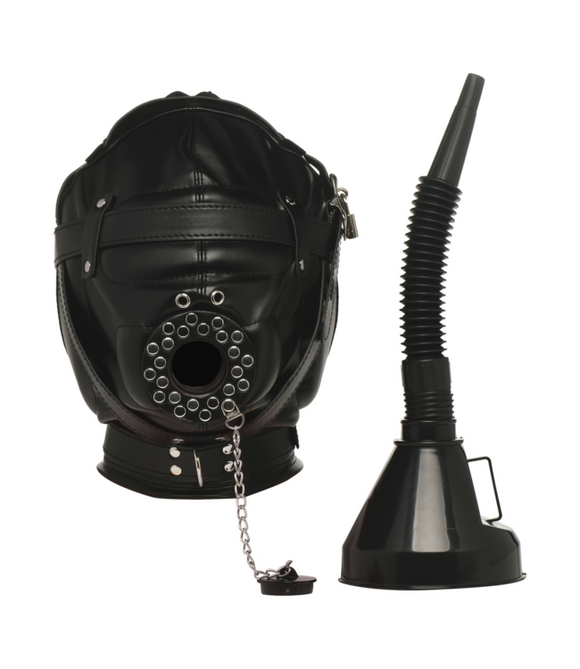 XR Brands Sensory Deprivation Kap Met Vergrendelbare Gespen En Gewatteerde Blinddoek Zwart