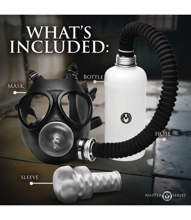 XR Brands XR Brands Gas Mask Stroker Kit Zwart Met Eenrichtingsventiel Voor Ademhaling