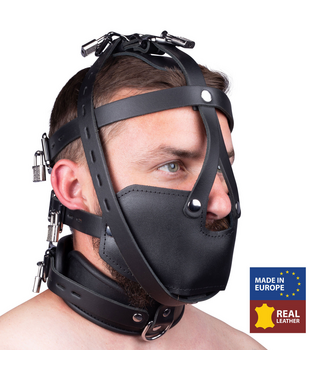 Red Leather Volledig Zwart Plantaardig Gelooid Leren Masker Met Verstelbare Sluiting